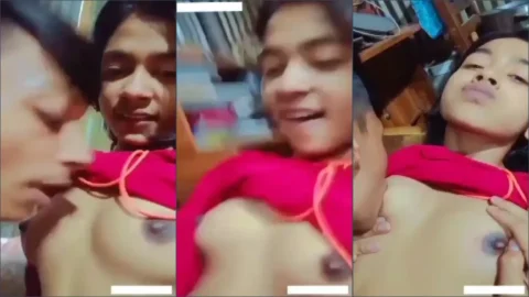 Desi hot babe enjoying boobs sucking by boyfriend